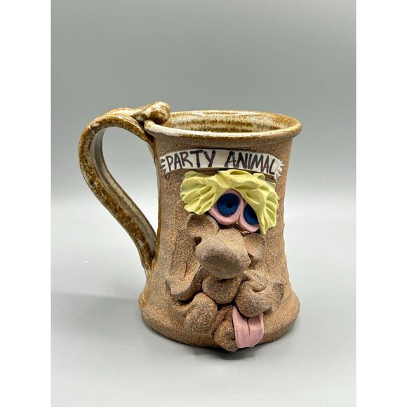 Vintage Ugly Face Mug "Party Animal" Handcrafted Art Pottery Mug Coffee Mug - Picture 3 of 12